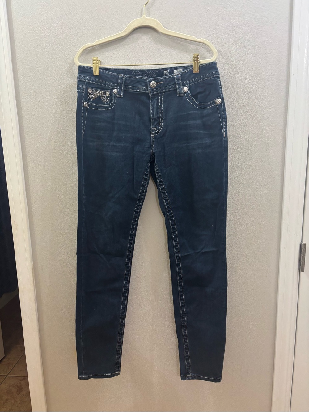 Miss Me Dark Blue mid rise easy Skinny Jeans with Embellished Pocket
